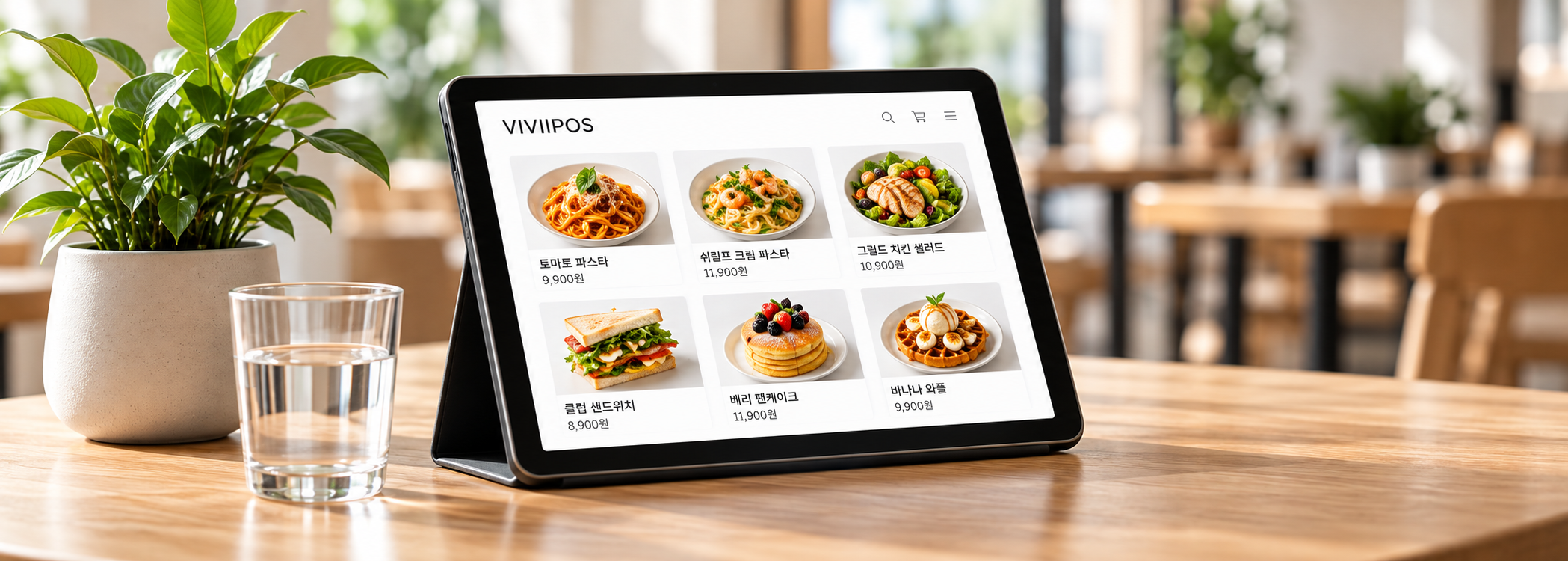식탁 위 VIVIIPOS 테이블오더 태블릿